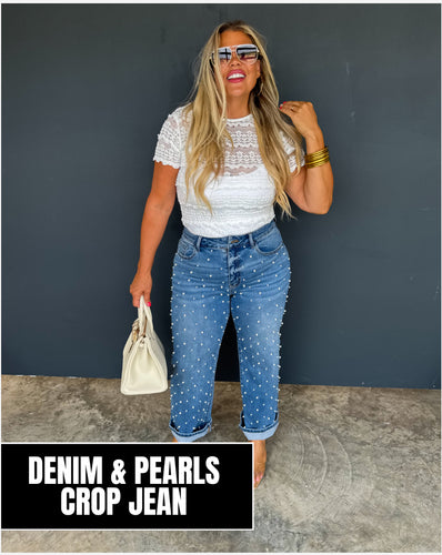 DENIM & PEARLS CROP JEAN