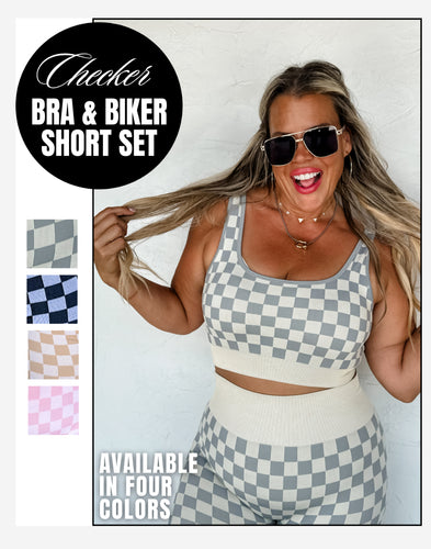 CHECKER BRA & BIKER SHORT SET