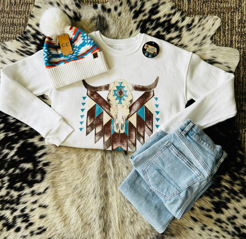 Kay Cow Skull Aztec Sweatwhirts