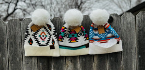 White Aztec Beanies