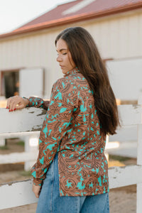 TURQUOISE TOOLED MOCK NECK
