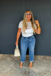 DENIM & PEARLS CROP JEAN